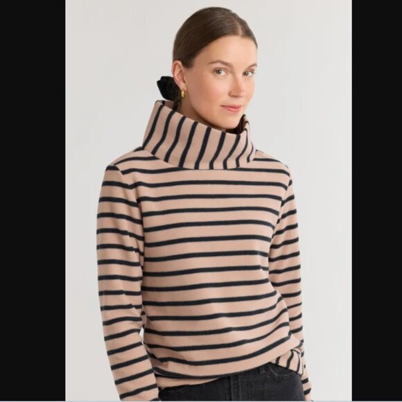 Dudley Stephens Park Slope Fleece Mock Neck Sweater Tan Black Stripe sz M - Picture 1 of 8